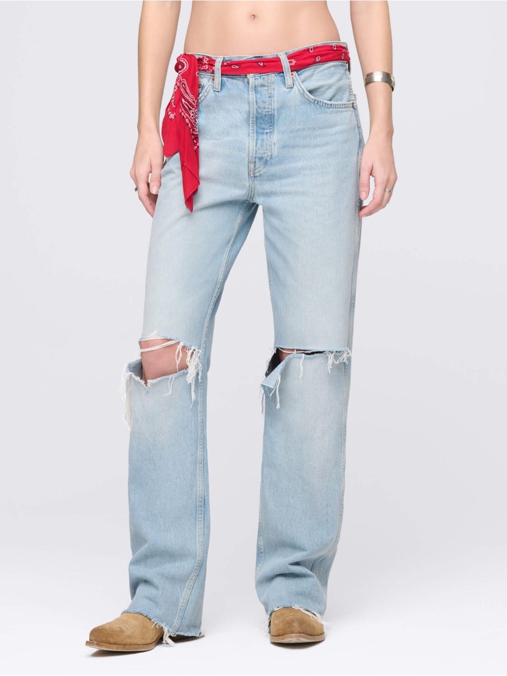 Re/Done Light Blue Distressed Boyfriend Jeans